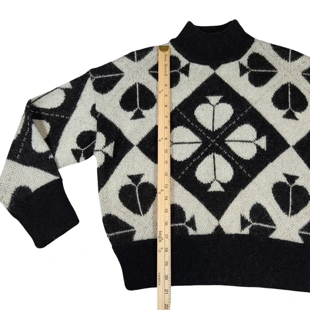 Kate‎ Spade Playful Spade Geo Mock Neck Sweater Black White Sparkle XS NWOT